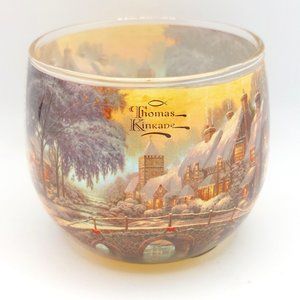 Vintage - Thomas Kinkade Glass Votive Glade Candle Winter Christmas Snow Cabin